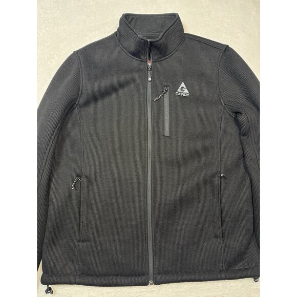 Gerry Full Zip Waffle Knit Jacket Fleece Lined Outdoor Coat Black L Thick Pocket - Picture 1 of 7